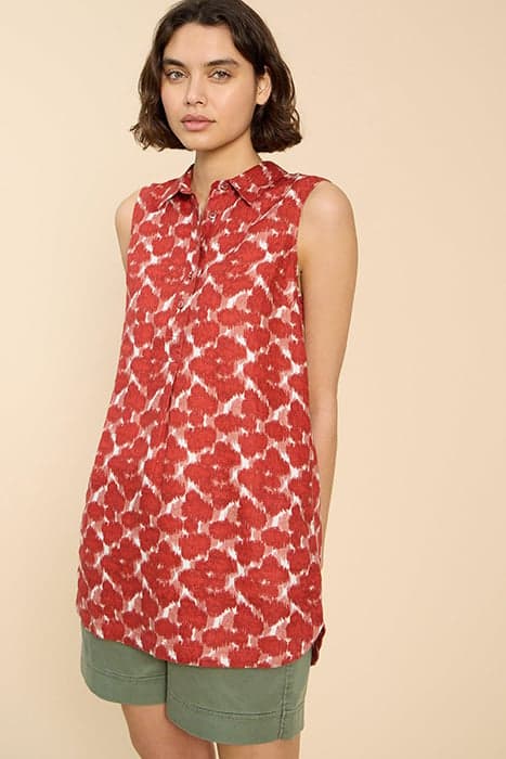 EVELYN SLEEVELESS LINEN TUNIC RED PRINT by White Stuff