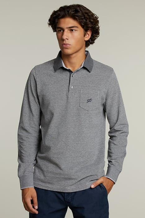 CUSTOM FIT COTTON POLO WITH POCKET GRAPHITE MIX by River Woods