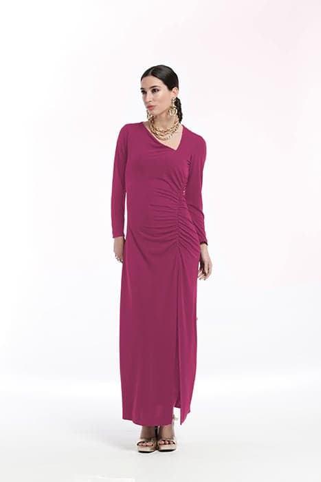 SMOOTH KNIT LONG DRESS WITH ASYMMETRIC NECKLINE PURPLE by OKY