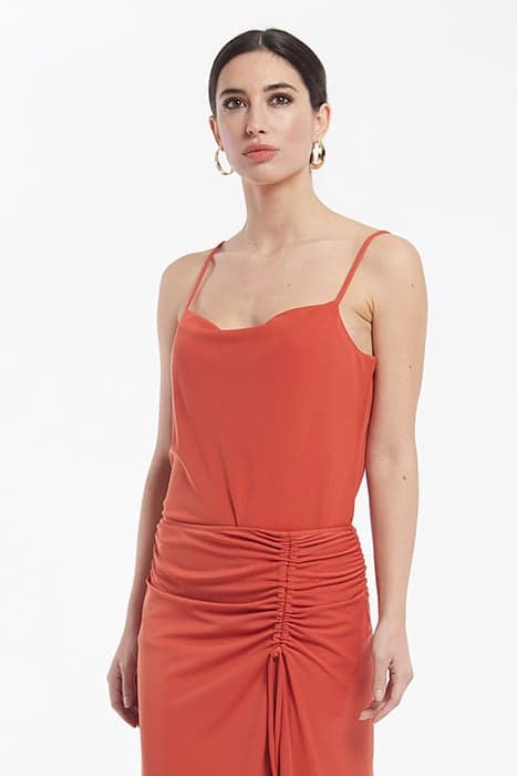 SMOOTH KNIT FLOWING NECKLINE BURSIS TOP ORANGE by OKY