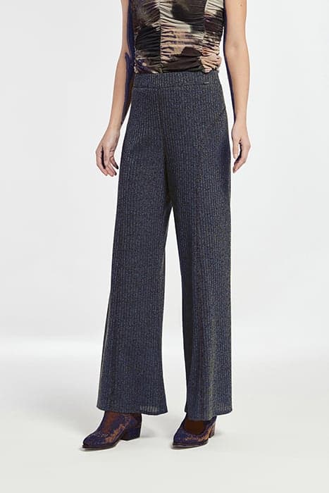 LUREX MELANGE KNIT WITH STITCHING POLAR WIDE TROUSERS BLUEST by OKY