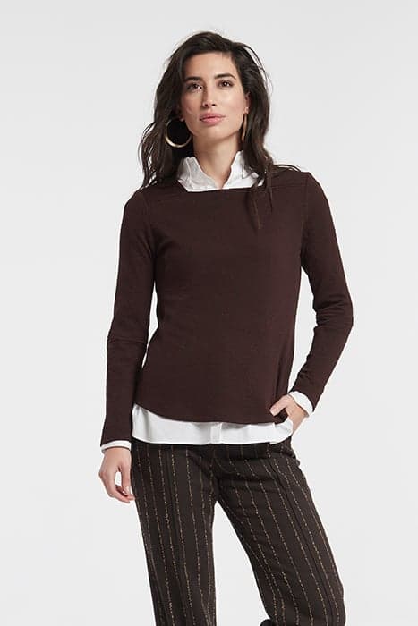 JACQUARD KNIT STRAIGHT NECK T SHIRT BROWN by OKY