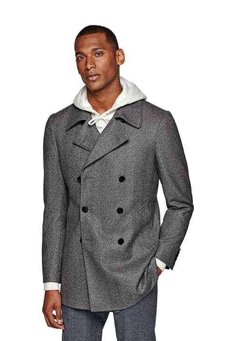 LIGHT GREY HERRINGBONE PEACOAT by Suitsupply