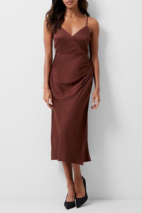 ENNIS SATIN SLIP MIDI DRESS BROWN by French Connection