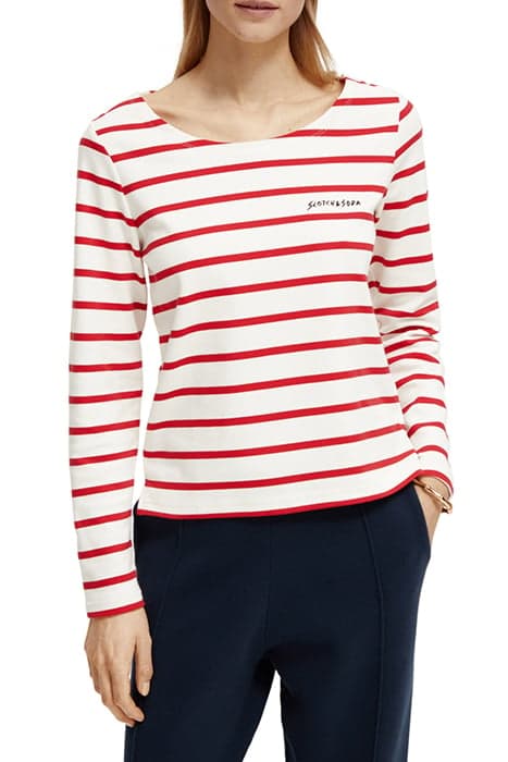 BRETON STRIPED LONGLSEEVE T-SHIRT AMP RED by Scotch & Soda