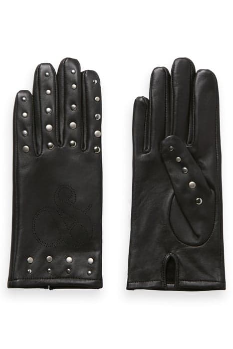 STUDDED PERFORATED LOGO GLOVES EVENING BLACK by Scotch & Soda