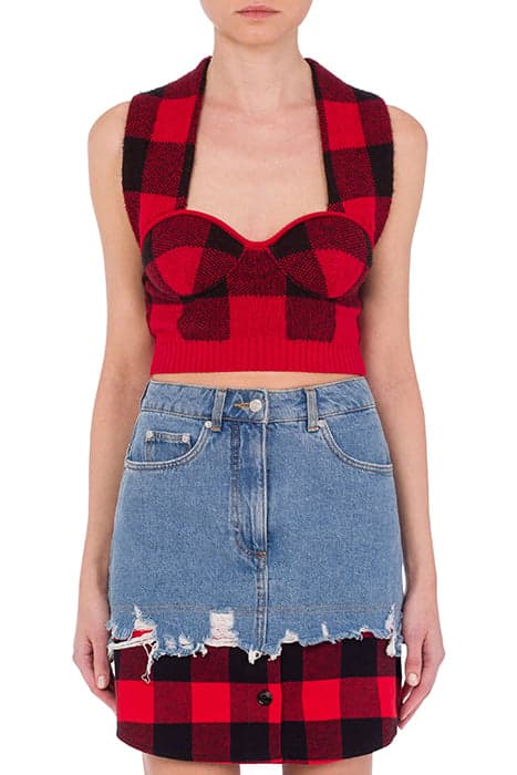 CROP TOP IN CHECK JACQUARD KNIT RED by Moschino