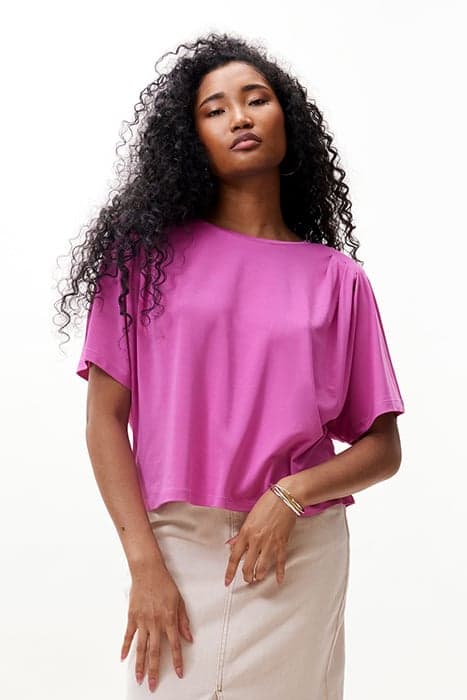 PLEATED SHOULDER TEE SUPER PINK by Catwalk Junkie