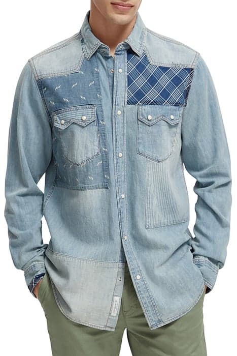 WASHED INDIGO PATCHWORK WESTERN SHIRT by Scotch & Soda