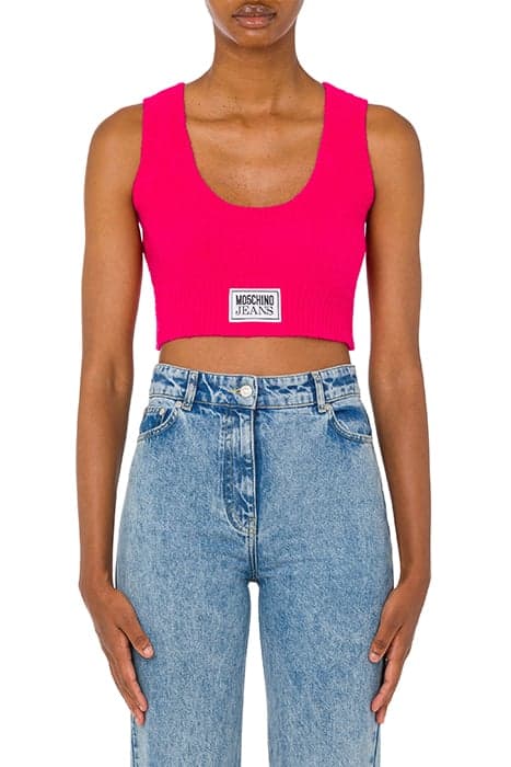 LOGO LABEL BOUCLÉ CROP TOP PINK by Moschino