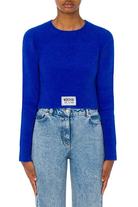 LOGO LABEL CROPPED PULLOVER BLUE by Moschino