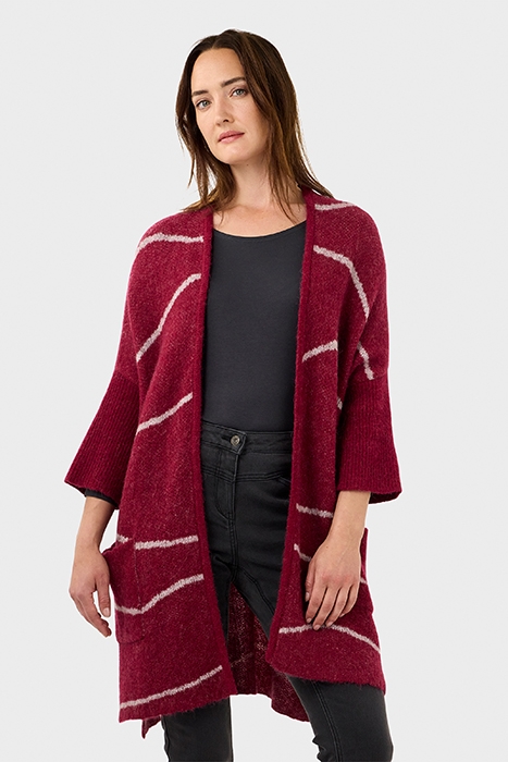 LONG KNIT CARDIGAN WITH STRIPES BEAUJOLAIS 1
