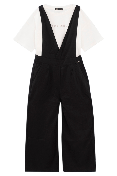 GIRLS’ BLACK DUNGAREES & WHITE T-SHIRT OUTFIT 1