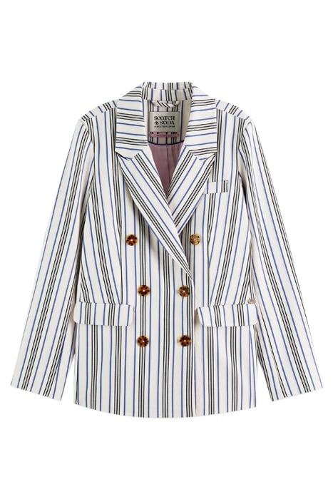 STRIPED DOUBLE BREASTED BLAZER BLUE PINK STRIPES 1