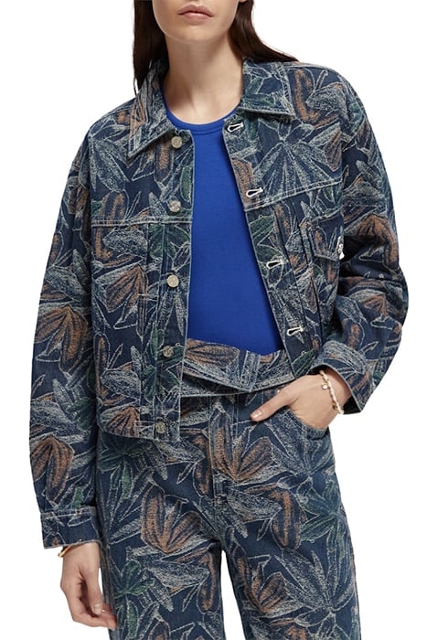 WASHED FLORAL JACQUARD DENIM JACKET WASHED INDIGO 2