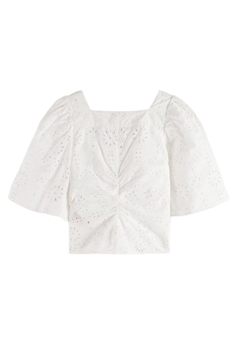 RUCHED FRONT FLUTTER SLEEVE TOP WHITE 2