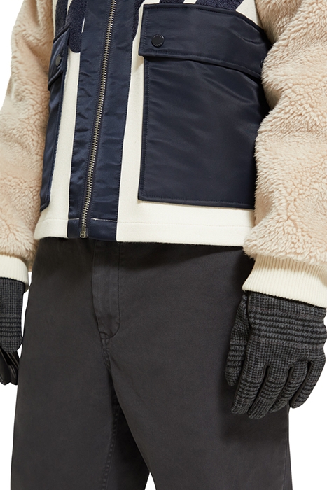 LEATHER & WOOL GLOVES BLACK GREY CHECK 3