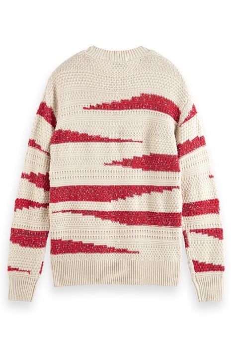 COTTON-BLEND STRUCTURED INTARSIA PULLOVER STONE RED FLAME 5