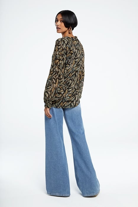 CLIFF RUFFLE TOP BLACK/RATTAN 2