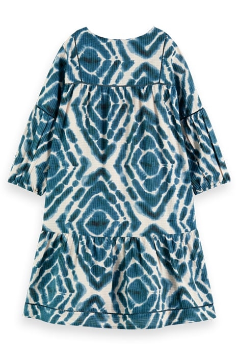 ALL-OVER PRINTED LADDER TAPE MIDI DRESS DISCO TIE DYE BOTTLE 5