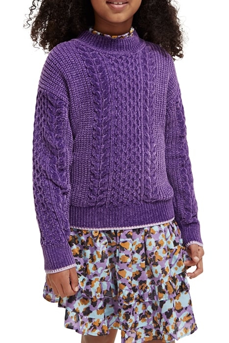 CHENILLE CABLE KNIT PULLOVER PARTY PURPLE 1
