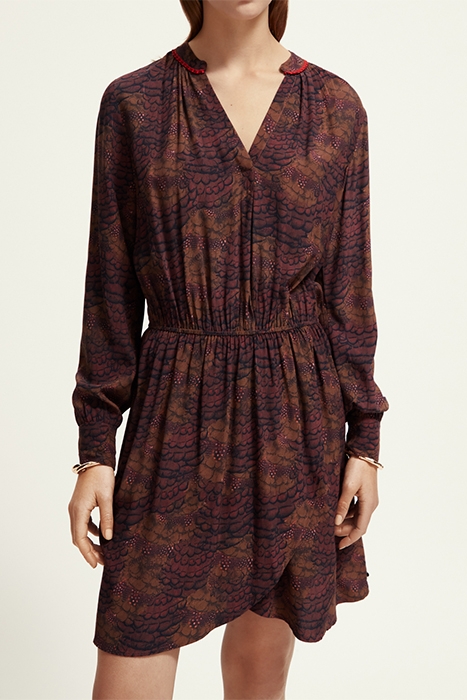 ELASTICATED WAIST MINI DRESS FEATHER BORDEAUX 1