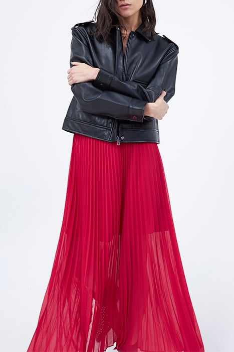 RED WRAP TOP FULLY PLEATED LONG DRESS 7