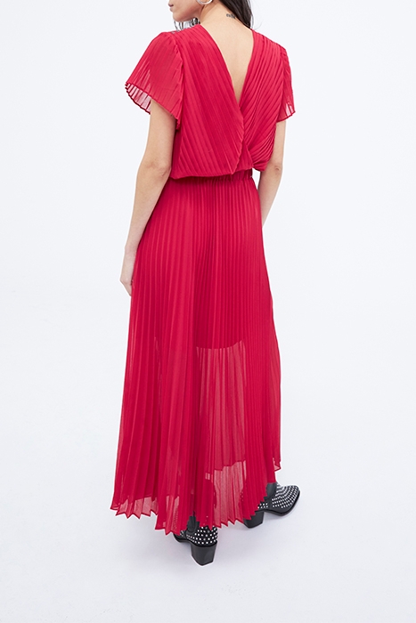 RED WRAP TOP FULLY PLEATED LONG DRESS 4