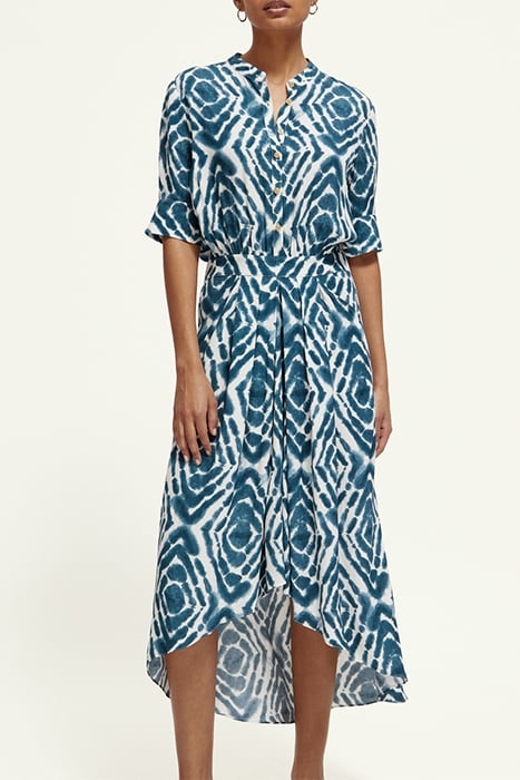 MIDI DRESS WITH HIGH LOW HEM DISCO TIE DYE BOTTLE GREEN 1