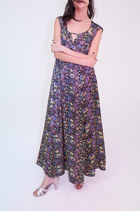 BLACK XL FLOWER PRINT BACKLESS LONG DRESS 4