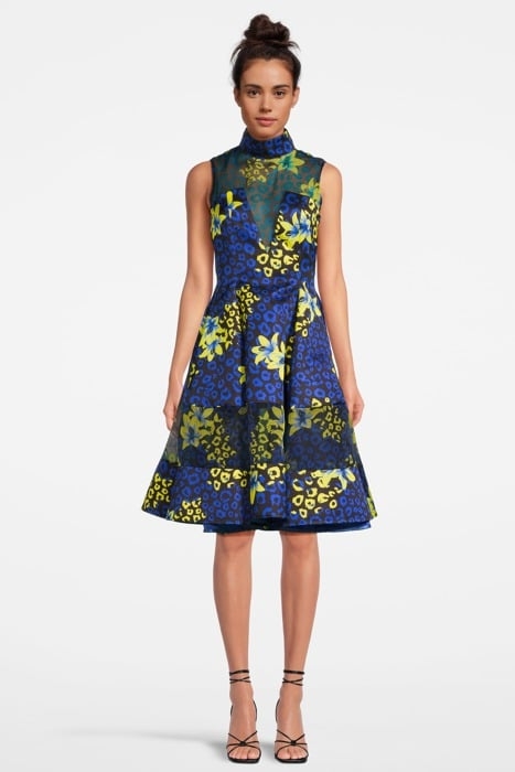 WOMEN‘S FLORAL FABRIC MIDI DRESS BLUE LILLY PRINT 1