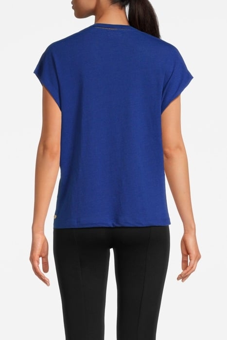 V-NECK LADDER DETAIL LOOSE FIT T-SHIRT ELECTRIC BLUE 2
