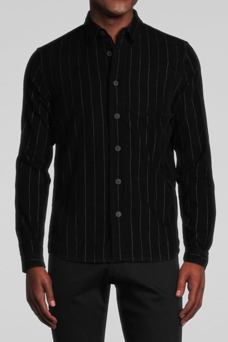 BLACK STRIPED ORGANIC VELVET REGULAR SHIRT BLACK 1