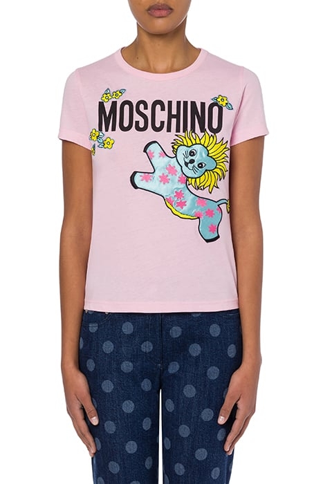 ANIMAL PATCH ORGANIC COTTON JERSEY T-SHIRT PINK 1