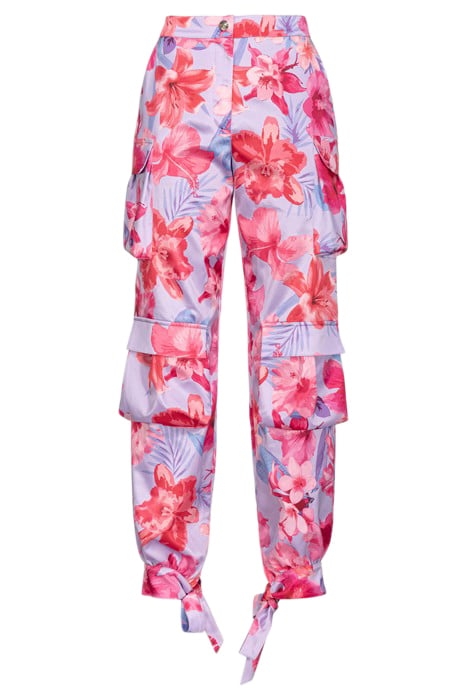 INDIOS PANTALONE SATIN STAMPA FIORI TROPICALI LILAC/PALE PIN 2