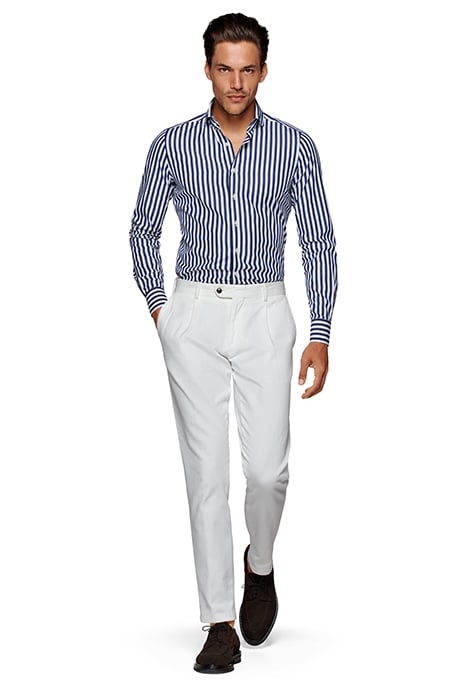 NAVY STRIPED TWILL EXTRA SLIM FIT SHIRT 3
