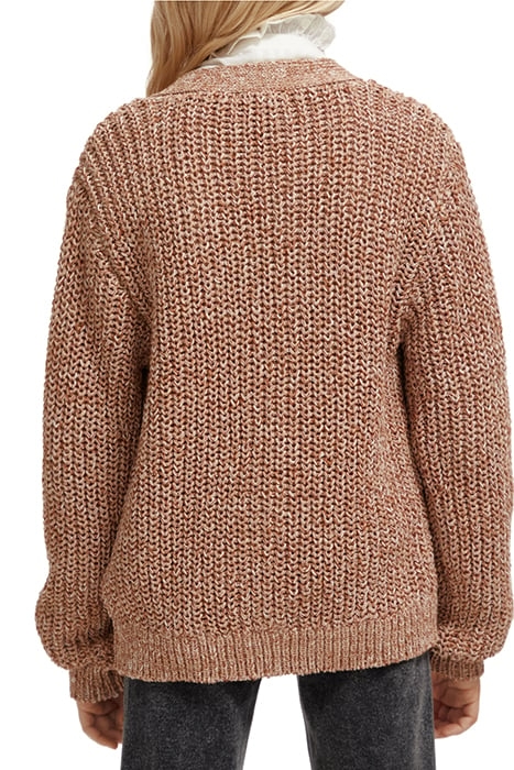 GIRLS KNITTED CARDIGAN SAND CHOCOLATE MELANGE 2