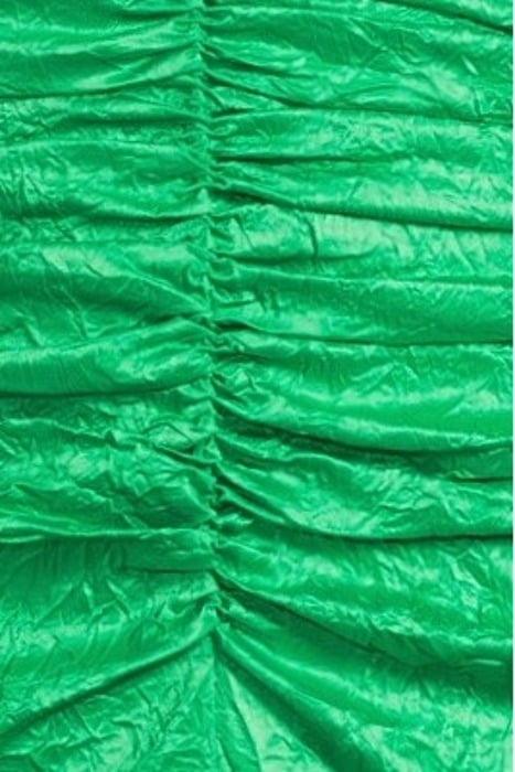 CRINKLED SATIN GATHERED U-NECK MIDI DRESS BRIGHT GREEN 5