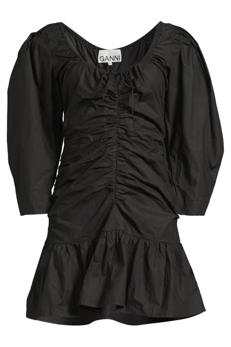 COTTON POPLIN GATHERED U-NECK MINI DRESS BLACK 3