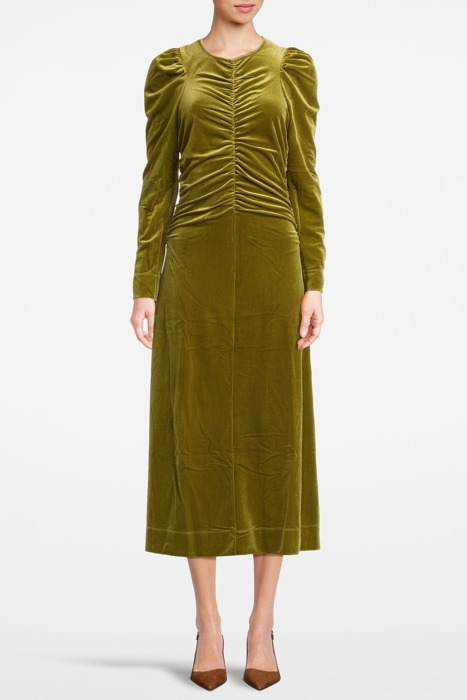 VELVET JERSEY GATHERED LONG DRESS AVOCADO 1