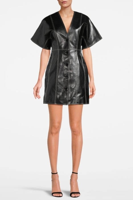 FUTURE COATED FITTED SHAPED SLEEVE MINI DRESS BLACK 1