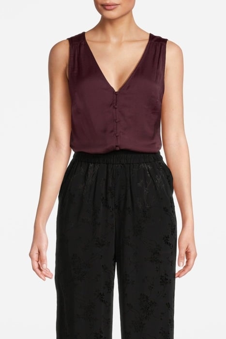 SLEEVELESS BUTTON FRONT BLOUSE BURGUNDY 1