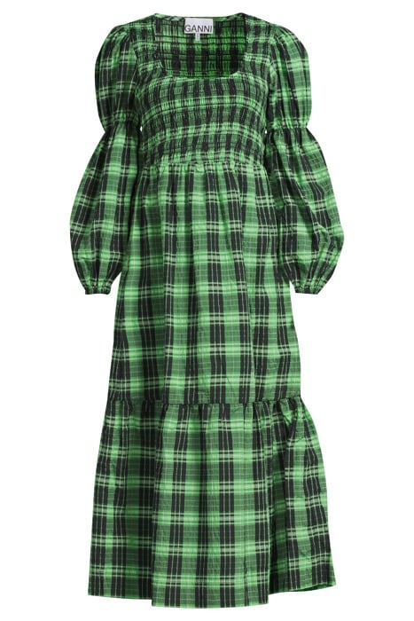 SEERSUCKER CHECK U-NECK MAXI SMOCK DRESS PEAPOD 3