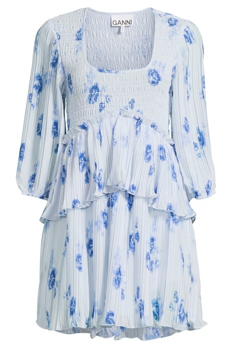 PLEATED GEORGETTE FLOUNCE SMOCK MINI DRESS HEATHER 3