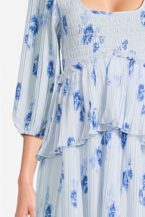 PLEATED GEORGETTE FLOUNCE SMOCK MINI DRESS HEATHER 4