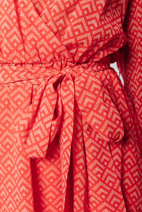 EMBLA SMALL GEO BALLOON SLEEVE MIDI DRESS BRIGHT ORANGE 7