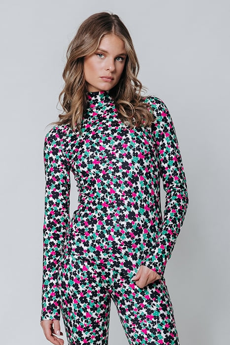 NEYO CUTE FLOWER PEACHED TURTLENECK TOP MULTICOLOR 1