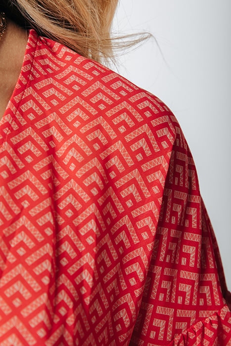 EMBLA SMALL GEO BALLOON SLEEVE MIDI DRESS BRIGHT ORANGE 4