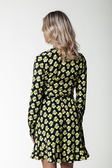 TELSI SMALL FLOWER LONG SLEEVE WRAP DRESS LS BRIGHT YELLOW 2