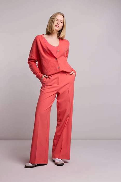 CARDIGAN SPRING WOOL ELASTANE BLEND KNIT BRIGHT CORAL 1